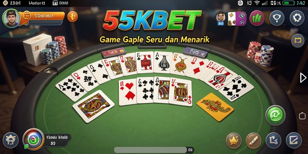 Screenshot gameplay 55KBET yang menampilkan keseruan bermain gaple.