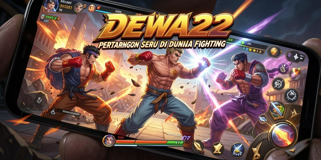 Screenshot gameplay DEWA22 menampilkan pertarungan seru dengan karakter unik.