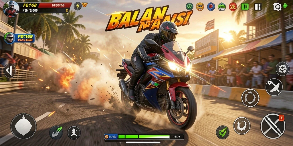 Tampilan gameplay FB168 yang mengasyikkan dalam balapan motor.