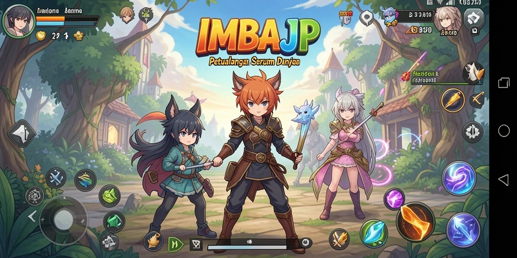 Tampilan gameplay seru dari <strong>IMBAJP</strong> dengan karakter anime yang ikonik.