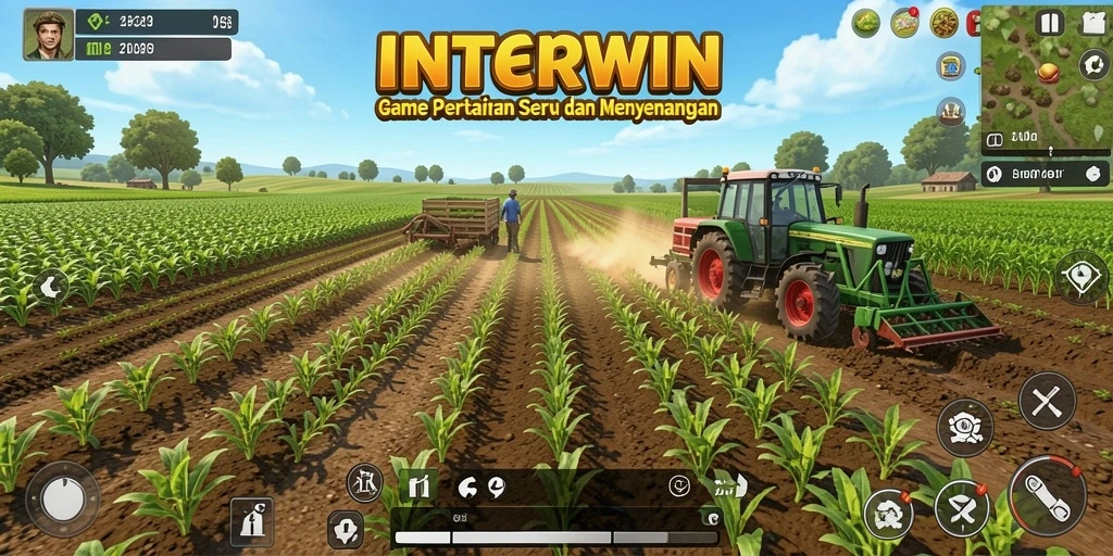 Screenshot gameplay INTERWIN menampilkan aktivitas bertani yang seru.