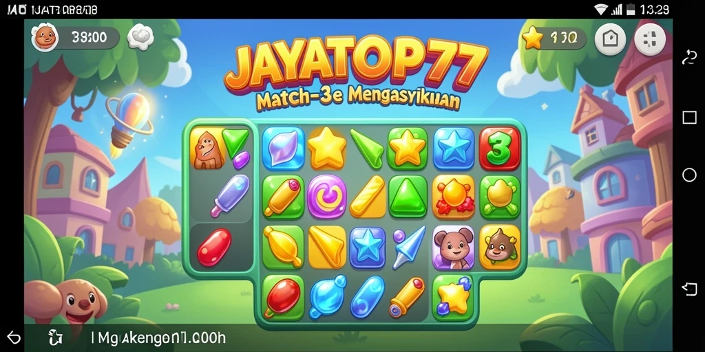 Screenshot gameplay seru dari JAYATOP77 yang menunjukkan aksi Match-3.