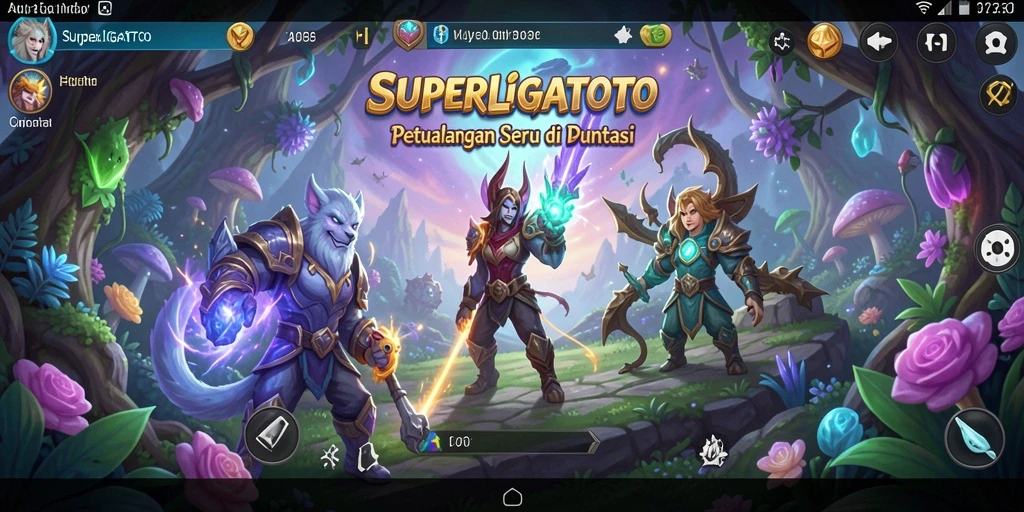 Screenshot gameplay <strong>SUPERLIGATOTO</strong> menampilkan petualangan mendebarkan di dunia fantasi.