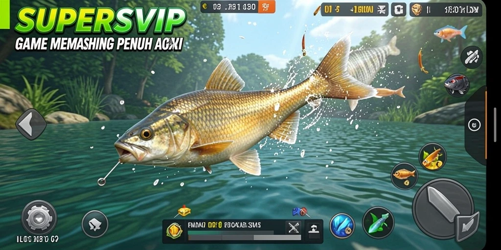 Screenshot utama SUPERSVIP menampilkan gameplay memancing yang seru.