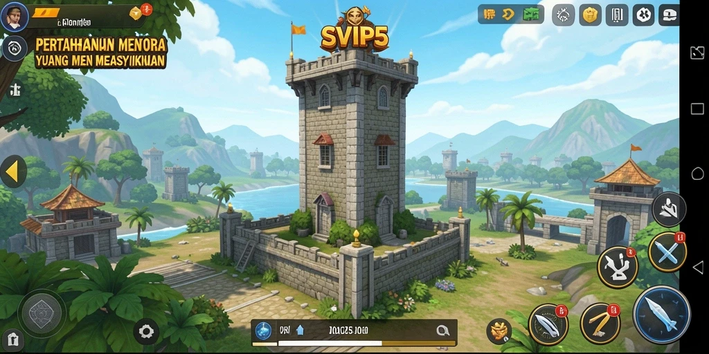 Tampilan gameplay seru SVIP5 dengan strategi menara yang menarik.